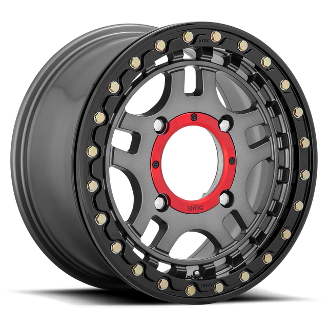 KMC Recon Utv Beadlock 15" Gun Metal w/ Gloss Black Ring wheel