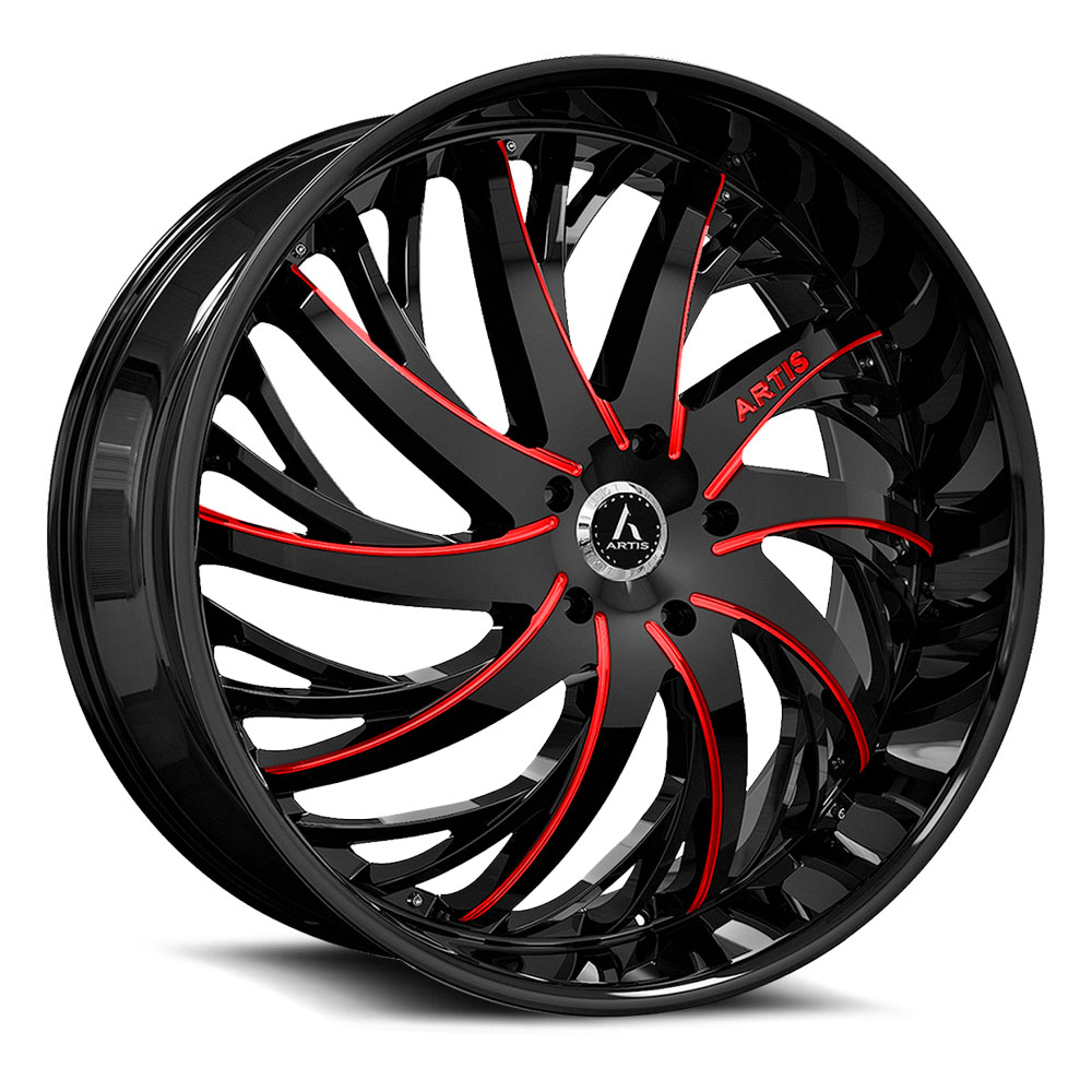 Artis Wheels Decatur WTD-ARTIS-WHEELS-DECATUR-20-GLOSS-BLACK-MILLED-RED - 20x9 / +35mm / 5X112/5X114.3/5X120 / Gloss Black Milled Red