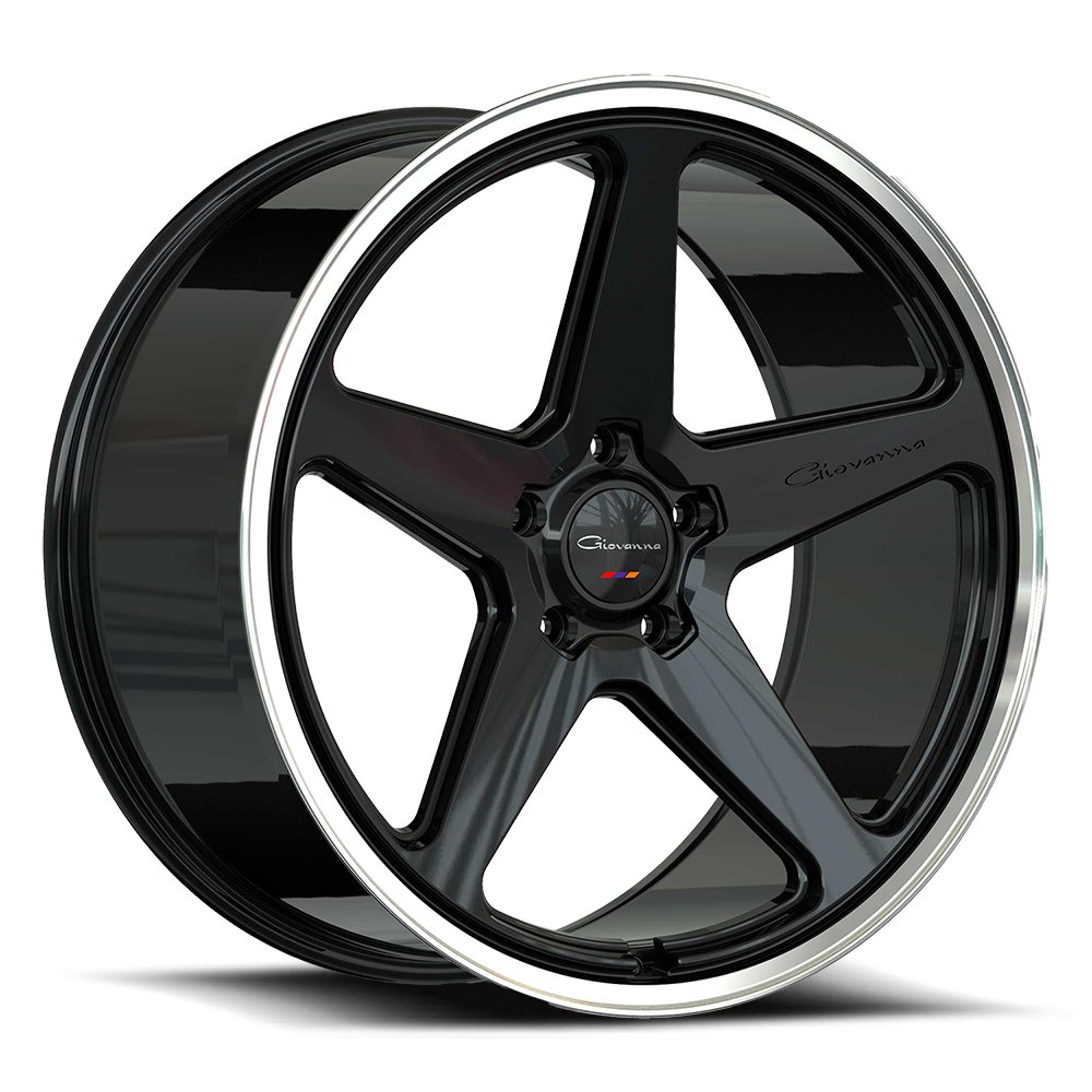 Giovanna Wheels Cinque WTD-GIOVANNA-WHEELS-CINQUE-20-GLOSS-BLACK-W-POLISHED-LIP - 20x9 / +35mm / 5X112/5X114.3/5X120 / Gloss Black W/ Polished Lip