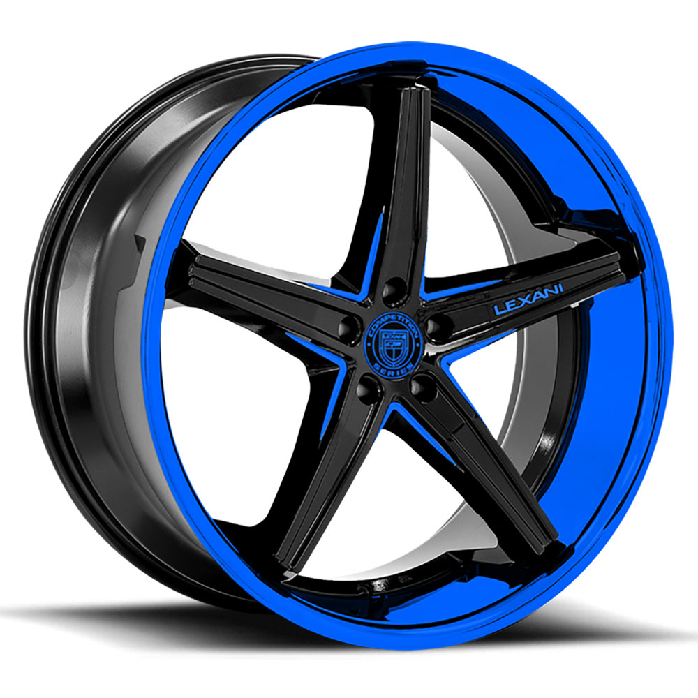 Lexani Cast Wheels Fiorano WTD-LEXANI-CAST-WHEELS-FIORANO-20-BLACK-WITH-BLUE-INSERTS - 20x9 / +35mm / 5X112/5X114.3/5X120 / Black With Blue Inserts