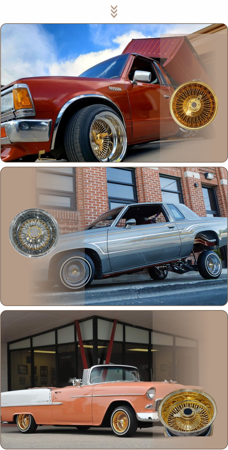 Triple Gold Dayton Wire Wheels Style - Reverse Deep Dish Wire Wheel Bar Knockoff 13*7 2 Chrome High Load Carrying Capacity 4 Pieces 24K Gold
