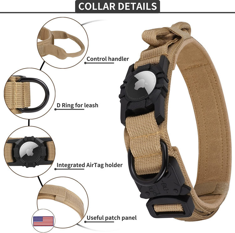 Dog GPS Tracking Collar Metal Buck Tactical Dog Collar With Airtag Air Tag Holder with Generic GPS Tracker not Apple Brand