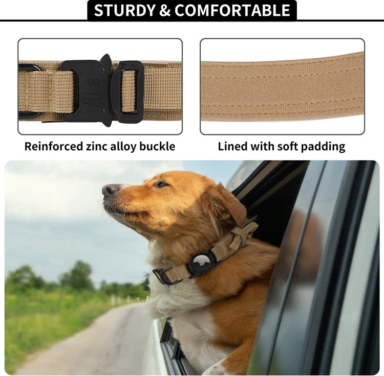Dog GPS Tracking Collar Metal Buck Tactical Dog Collar With Airtag Air Tag Holder with Generic GPS Tracker not Apple Brand
