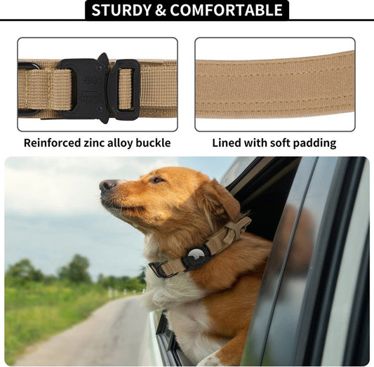 Dog GPS Tracking Collar Metal Buck Tactical Dog Collar With Airtag Air Tag Holder with Generic GPS Tracker not Apple Brand