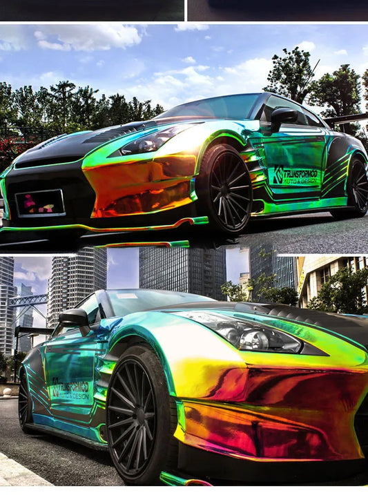 Car Wrap Film Waterproof Rainbow Chrome Green Self Adhesive Car Wrap Vinyl PVC Sticker Rainbow Chrome Green