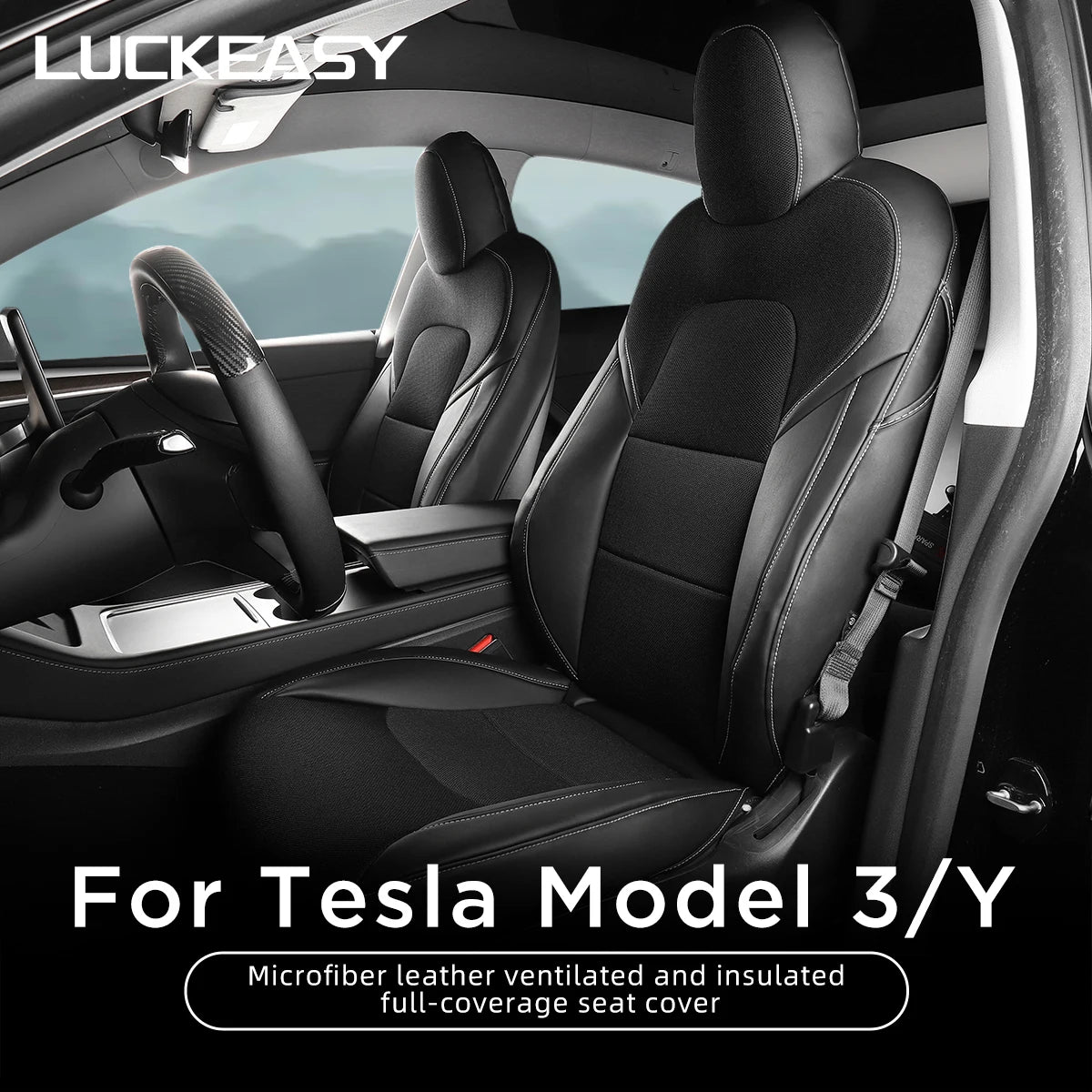 Microfiber Leather Car Seat Covers For Tesla Model 3 Model Y Breathable All-Inclusive Seat Protective Mat Interior Accessories