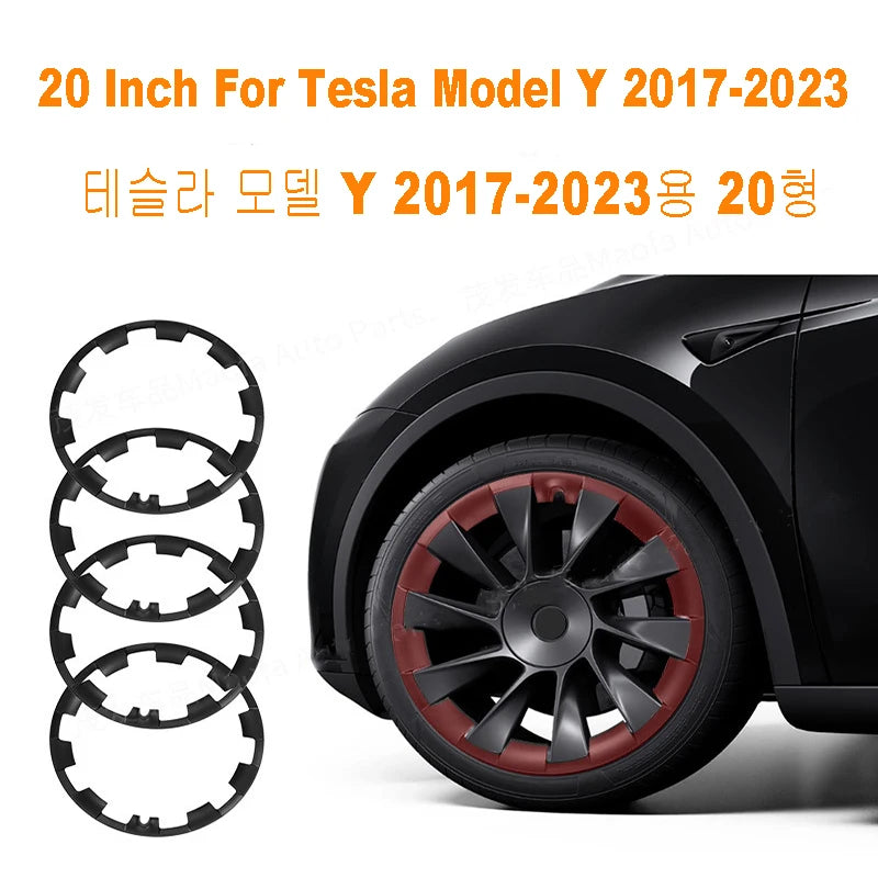 20 Inch For Tesla Model Y 2017-2023 4Pcs Vehicle Wheel Rims Edge Protector Ring Tire Guard Strip Wheel Hub Covers Accessories