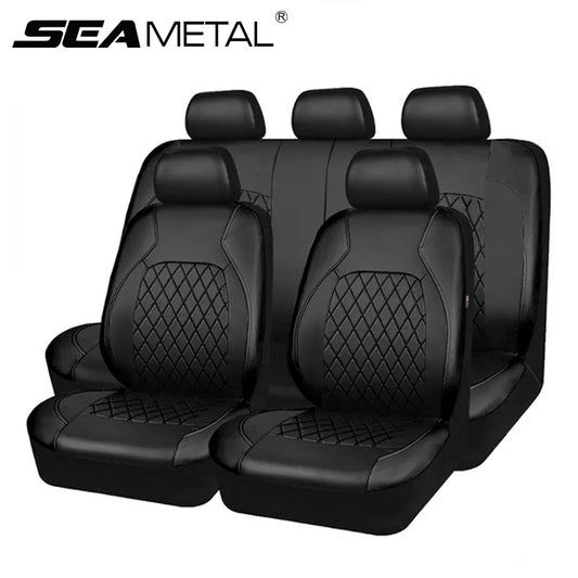Universal Car Seat Cover Set PU Leather Vehicle Cushion Full Surrounded Protector Pad Anti-Scratch Fit Sedan Suv Pick-up Truck